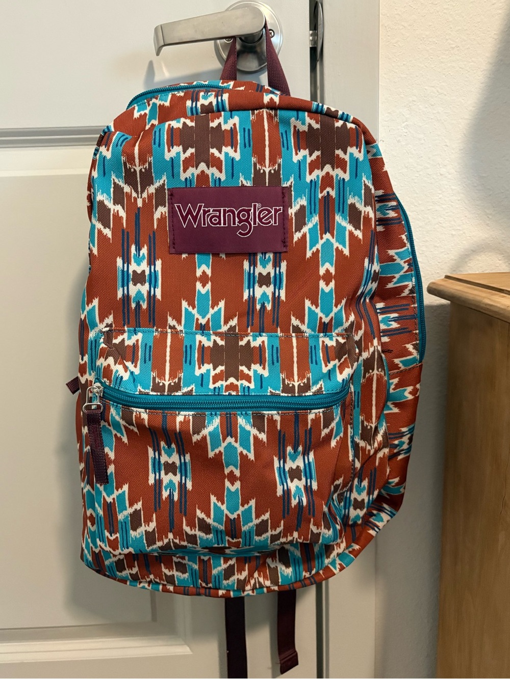 Wrangler Aztec Print Backpack in Rust, Turquoise & Brown